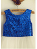 Royal Blue Sequin Ivory Tulle Knee Length Flower Girl Dress